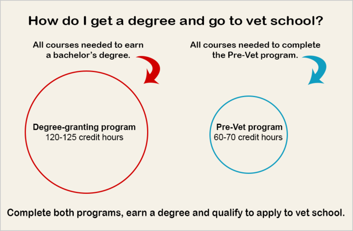 Graphic comparing credit hours needed for a degree-granting program with those needed for Pre-vet.